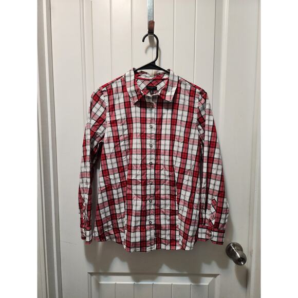 TALBOTS Women's Red, White, Black Plaid Button Down Shirt - Size 8P - Picture 1 of 6